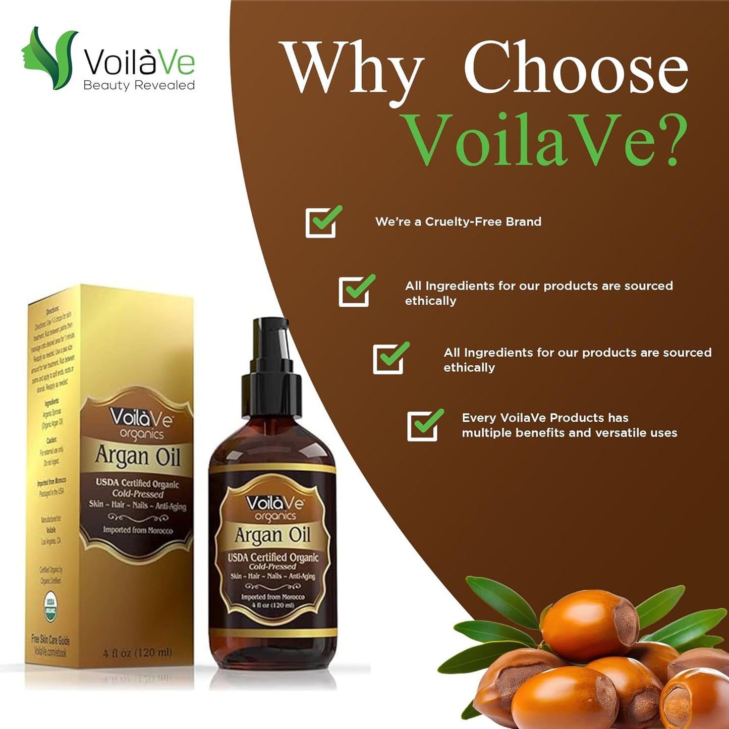 VoilaVe USDA and ECOCERT 100% Pure Organic Moroccan Argan