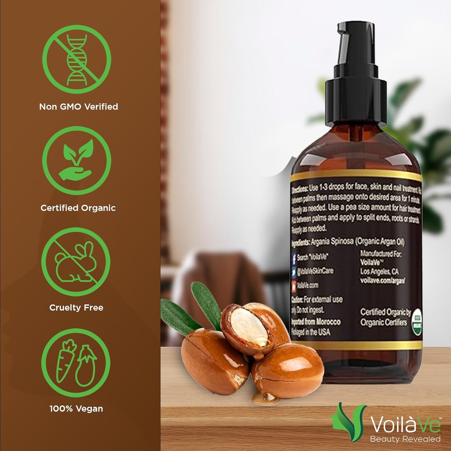 VoilaVe USDA and ECOCERT 100% Pure Organic Moroccan Argan