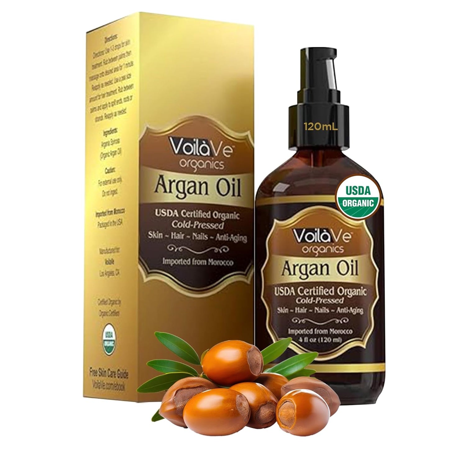 VoilaVe USDA and ECOCERT 100% Pure Organic Moroccan Argan