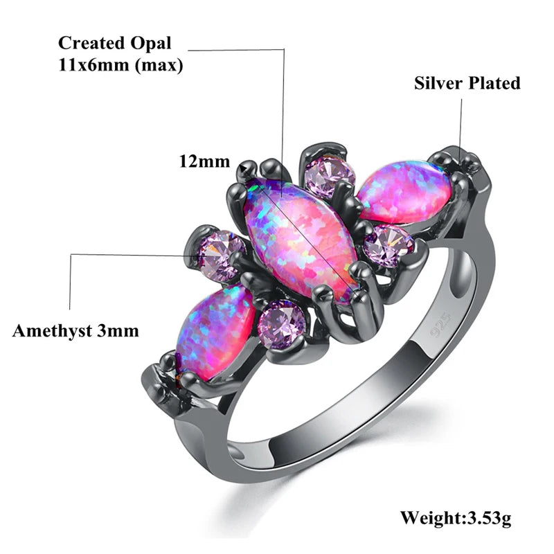 Opal Stone Black Gold Color Rings Purple Violet Zircon Crystal