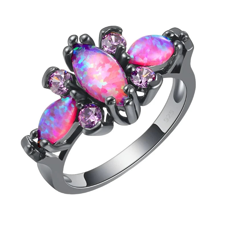 Opal Stone Black Gold Color Rings Purple Violet Zircon Crystal