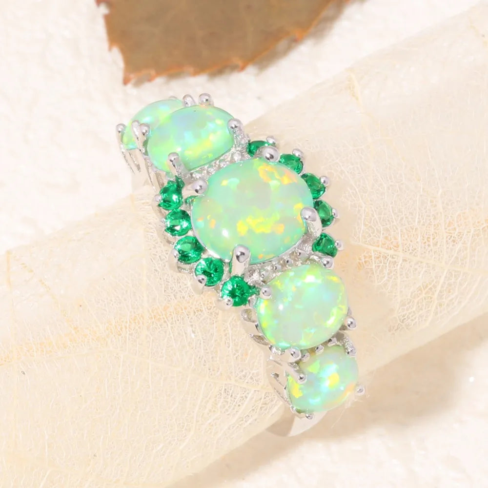 CiNily Authentic .925 Sterling Silver Created Green Fire Opal Green Quartz