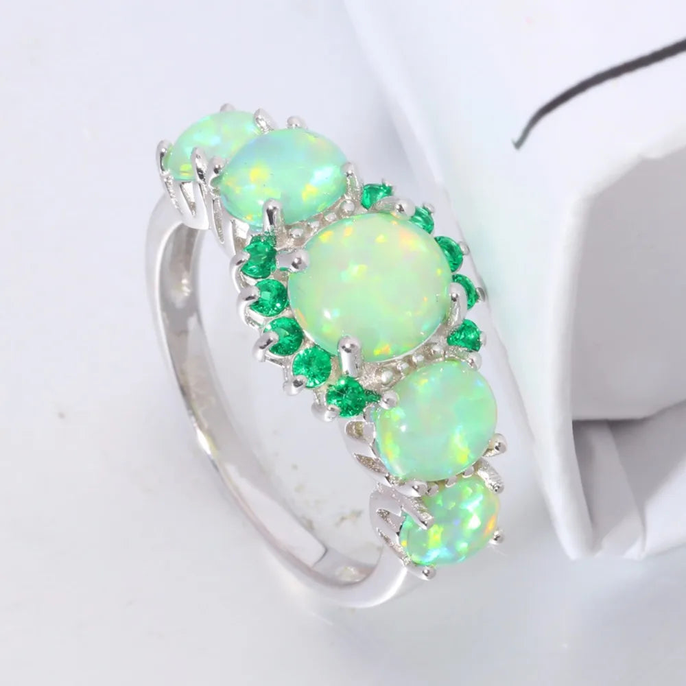 CiNily Authentic .925 Sterling Silver Created Green Fire Opal Green Quartz