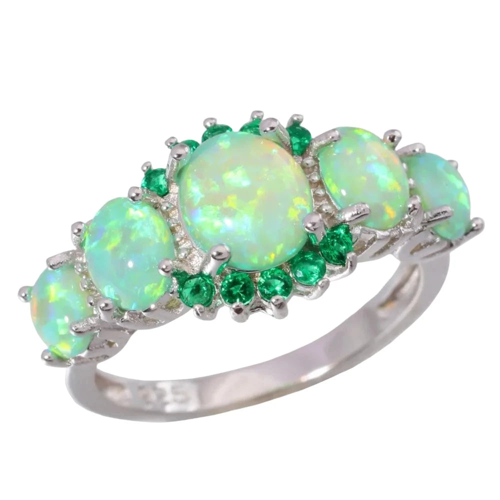 CiNily Authentic .925 Sterling Silver Created Green Fire Opal Green Quartz