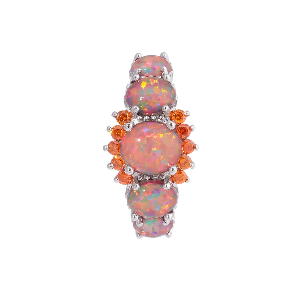 CiNily Fire Opal Ring Silver Plated Oval Round Stone