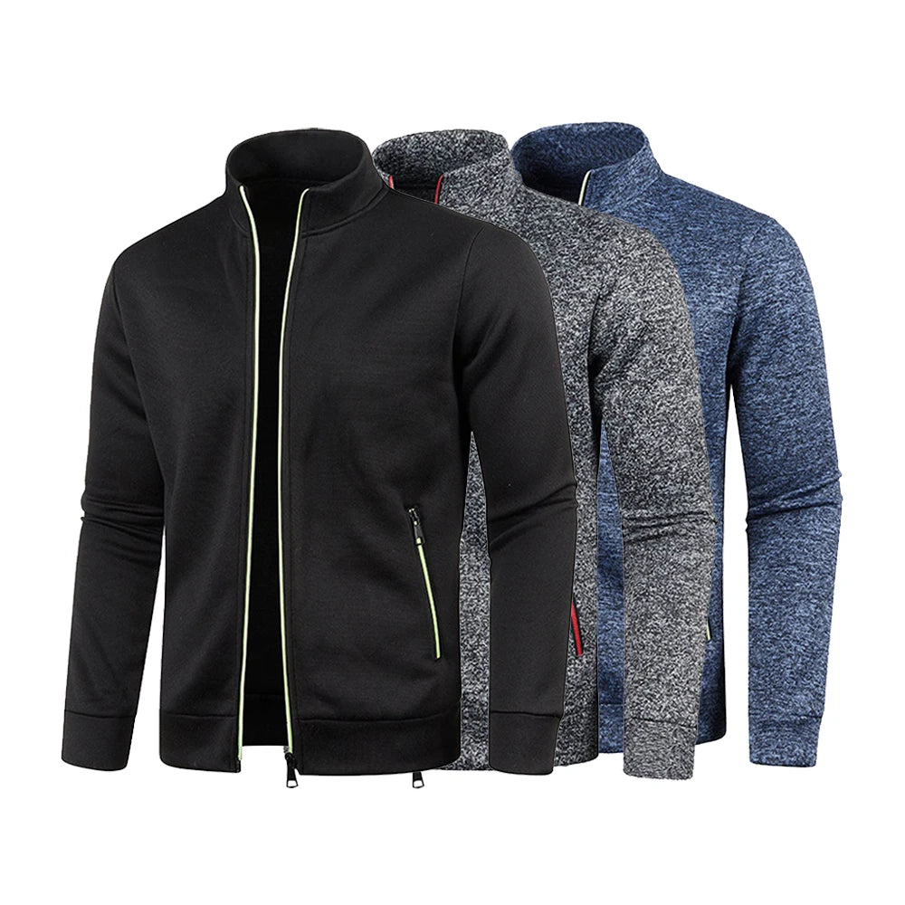 Male Stand Up Collar Jackets Long Sleeve Zip Sweater