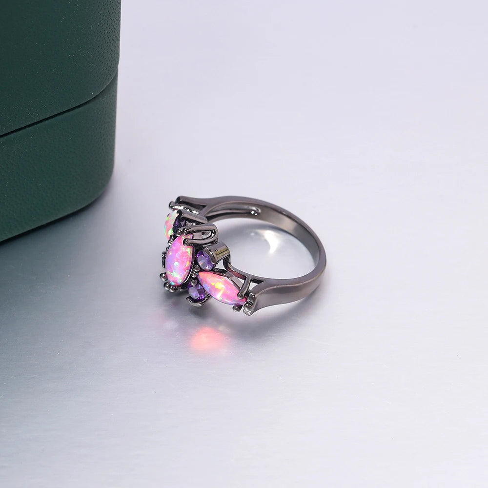 Opal Stone Black Gold Color Rings Purple Violet Zircon Crystal