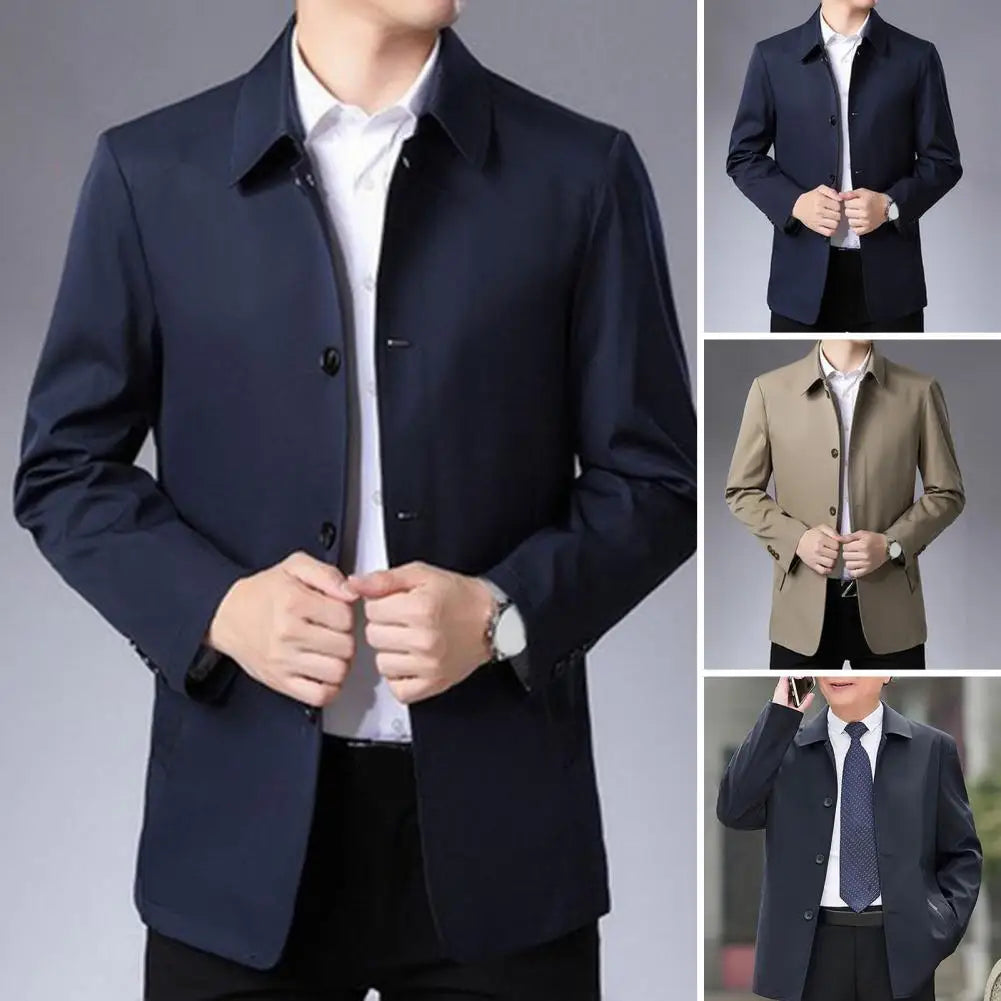 Stylish Men's Single Breasted Business Classic Solid Color Coat for Spring Autumn Men Jacket