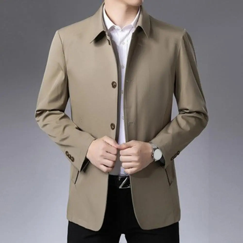 Stylish Men's Single Breasted Business Classic Solid Color Coat for Spring Autumn Men Jacket