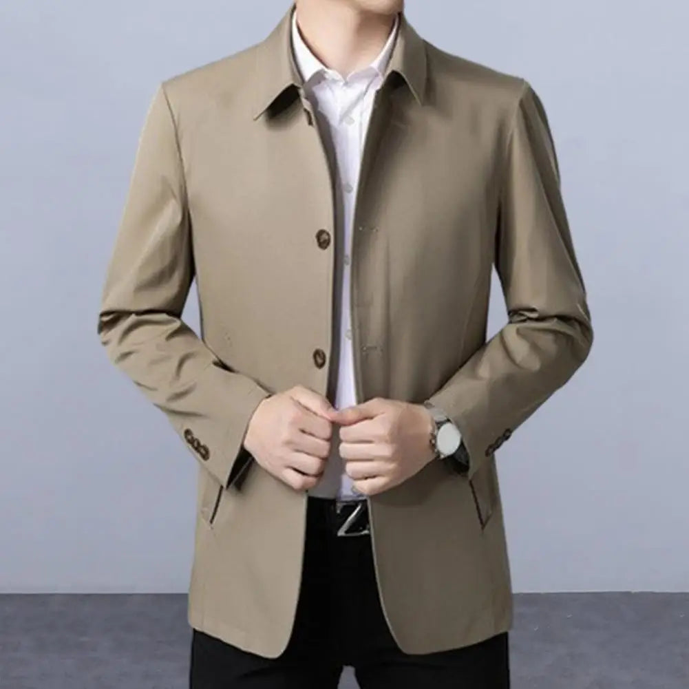 Stylish Men's Single Breasted Business Classic Solid Color Coat for Spring Autumn Men Jacket