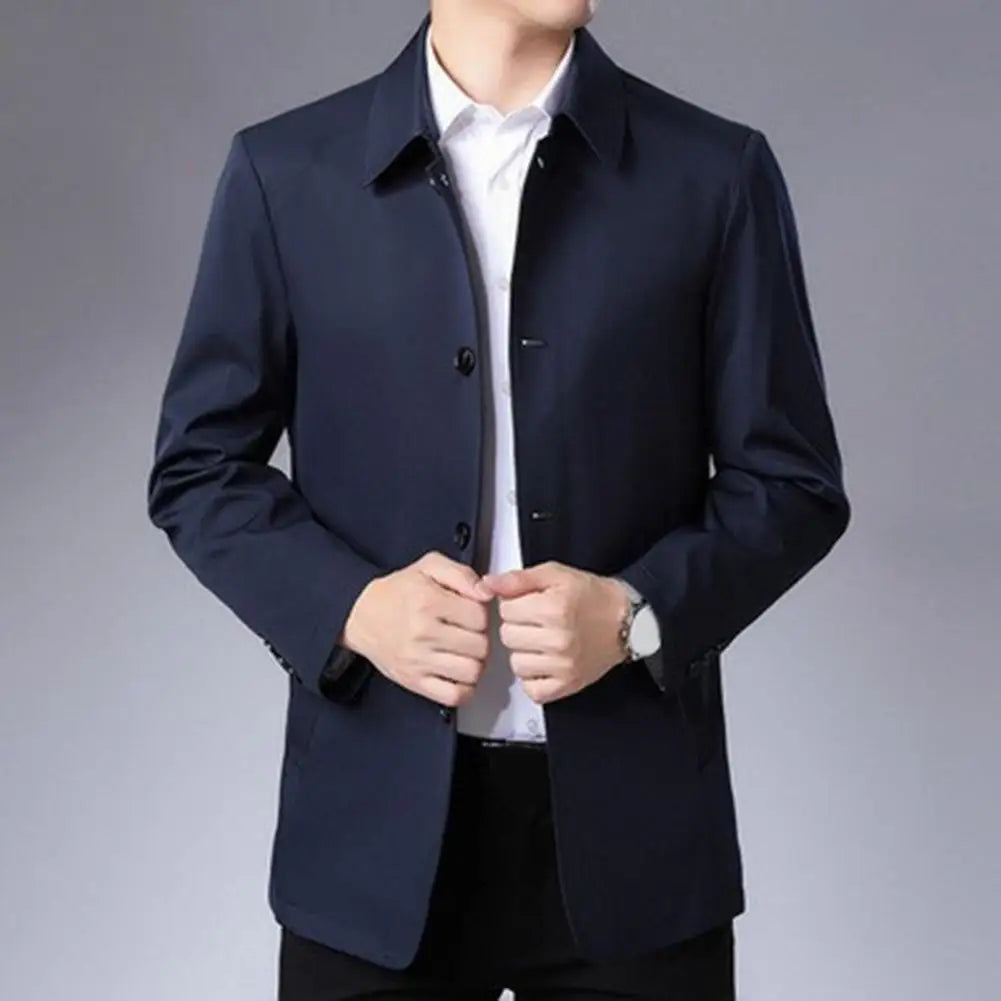 Stylish Men's Single Breasted Business Classic Solid Color Coat for Spring Autumn Men Jacket